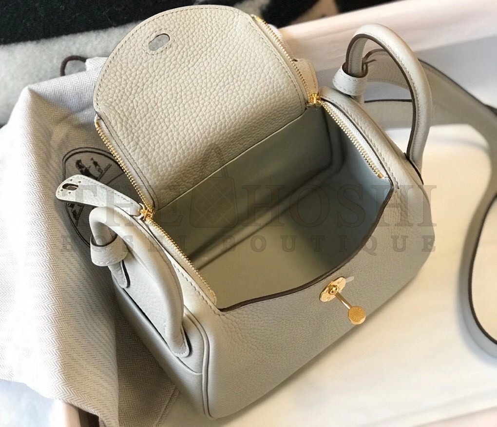 H**me5 Mini Lindy Bag In Pearl Grey Clemence Leather Master Quality