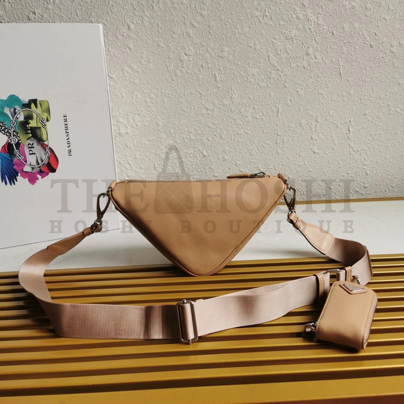 Pra*a Triangle Shoulder Bag In Beige Calfskin Master Quality