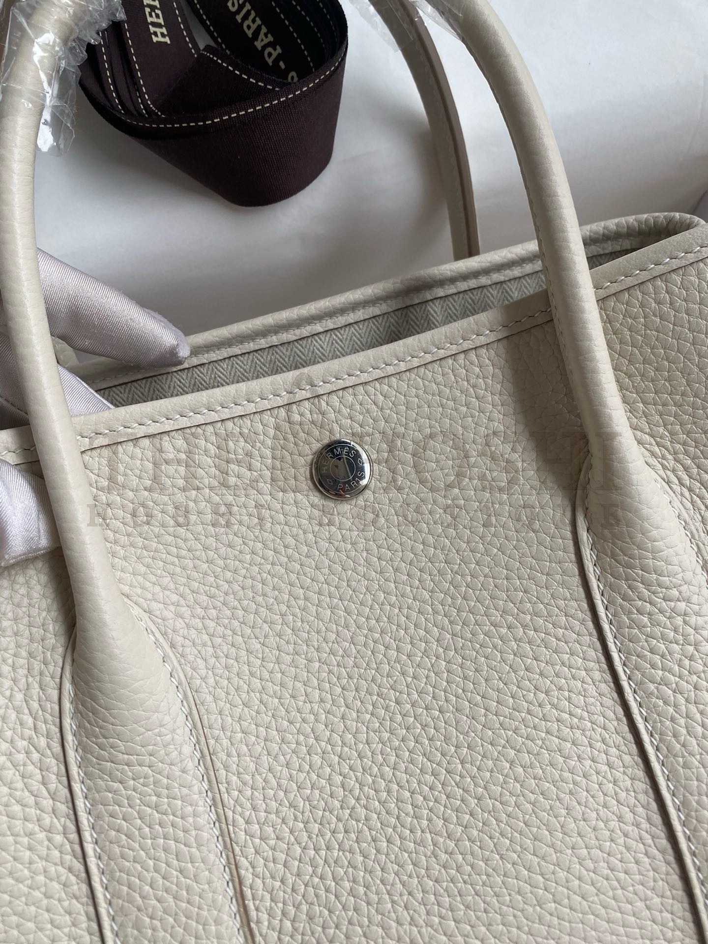 H**me5 Garden Party 30 Handmade Bag in Craie Clemence Leather Master Quality