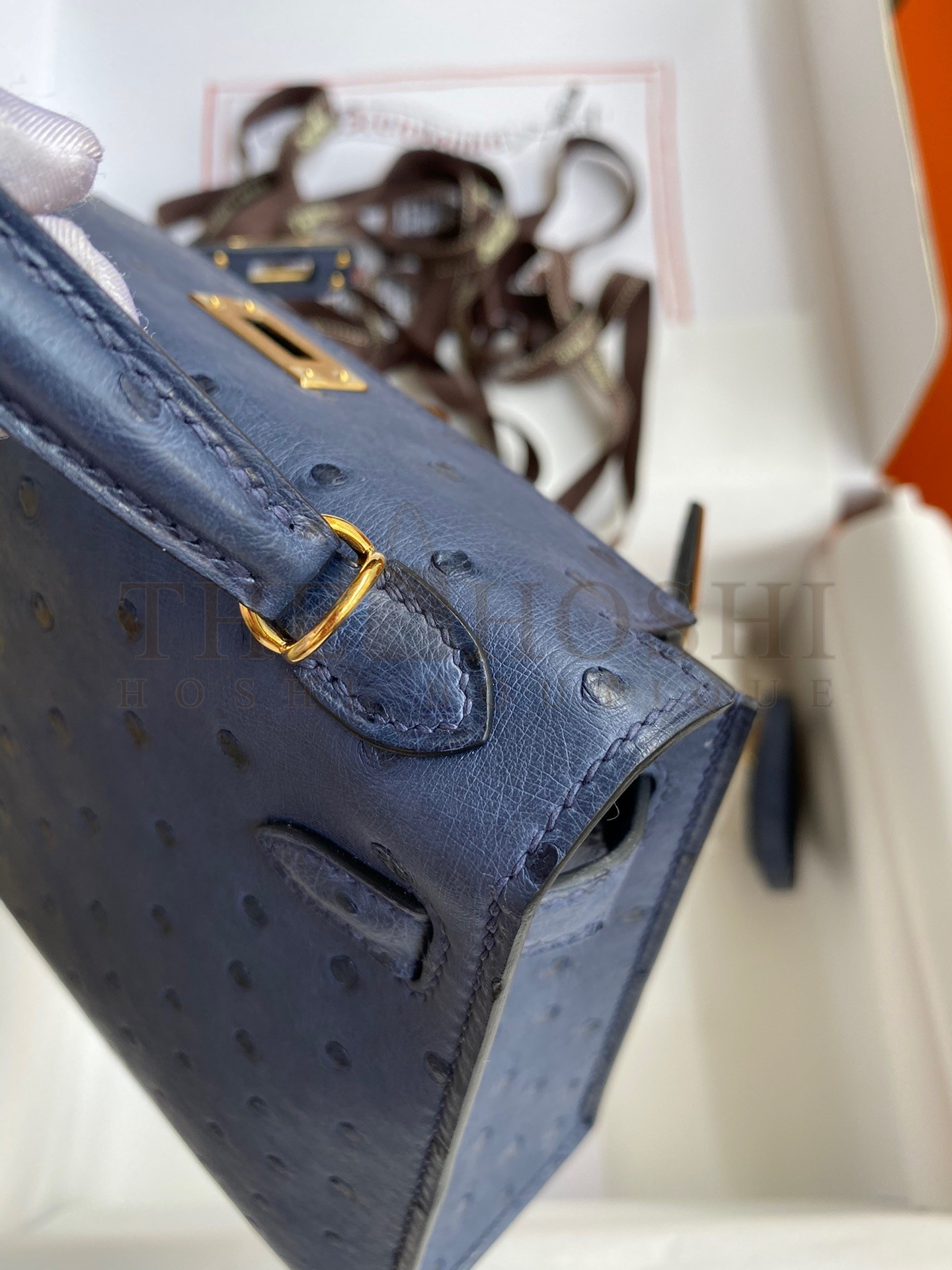 H**me5 Kelly Mini II Sellier Handmade Bag In Blue Iris Ostrich Leather Master Quality