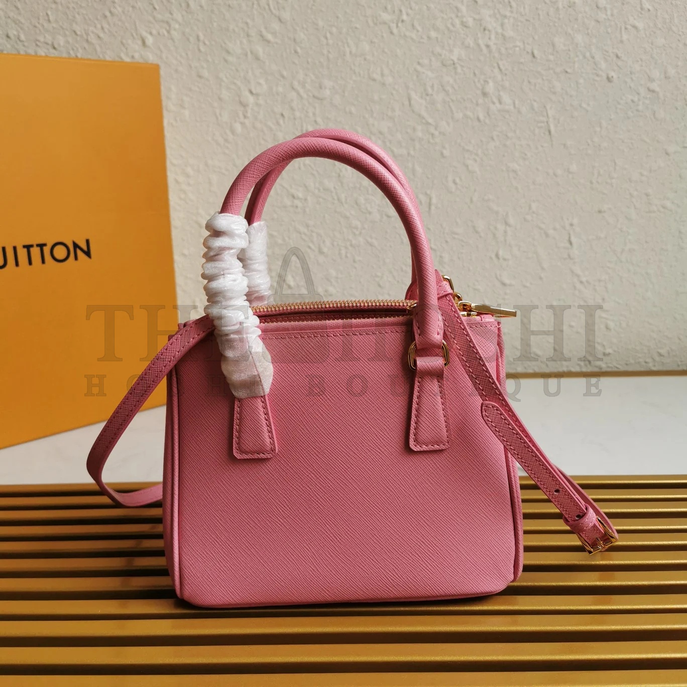 Pra*a Mini Galleria Bag In Pink Saffiano Leather Master Quality