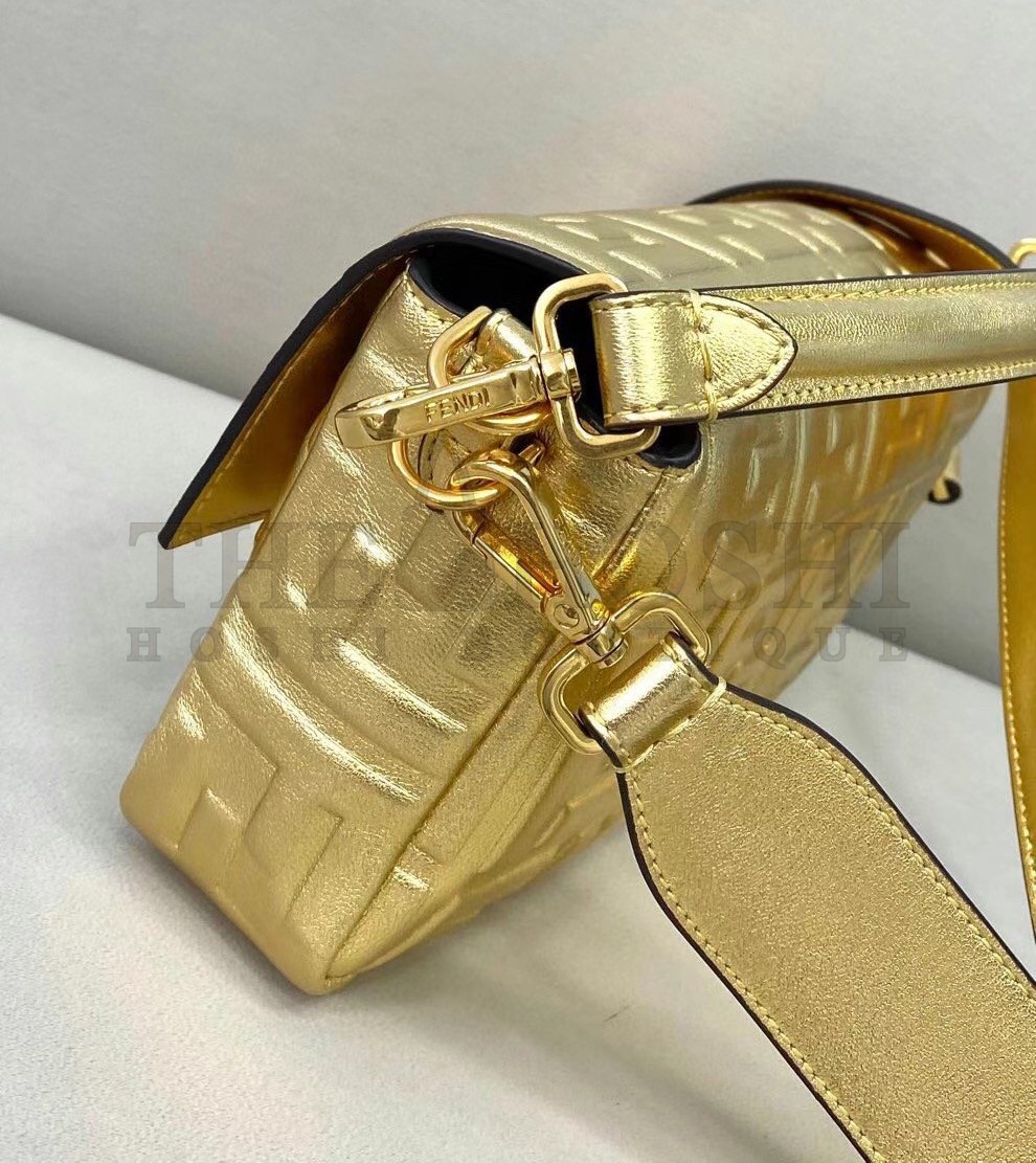 F**di Medium Baguette Bag In Gold FF Metallic Leather Master Quality