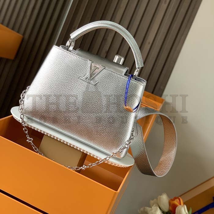L0vis Vvtt0n LV Women Capucines BB Handbag Etain Metallic Gray Taurillon Leather Master Quality