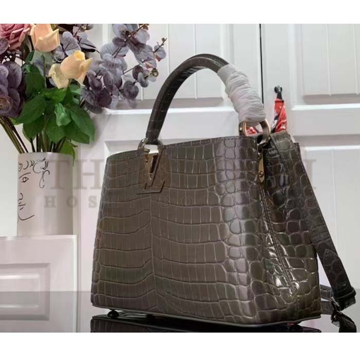 L0vis Vvtt0n LV Women Capucines MM Handbag Grey Crocodilien Brillant Savoir Faire Master Quality