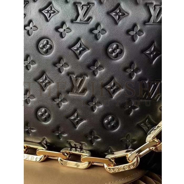 L0vis Vvtt0n LV Women Coussin MM Handbag Black Monogram Embossed Puffy Lambskin Master Quality