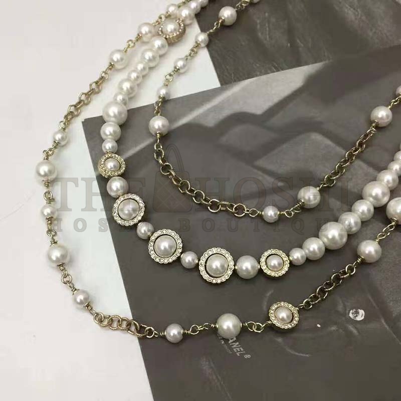 Ch**el Women Long Necklace in Metal Glass Pearls & Diamantés-White Master Quality