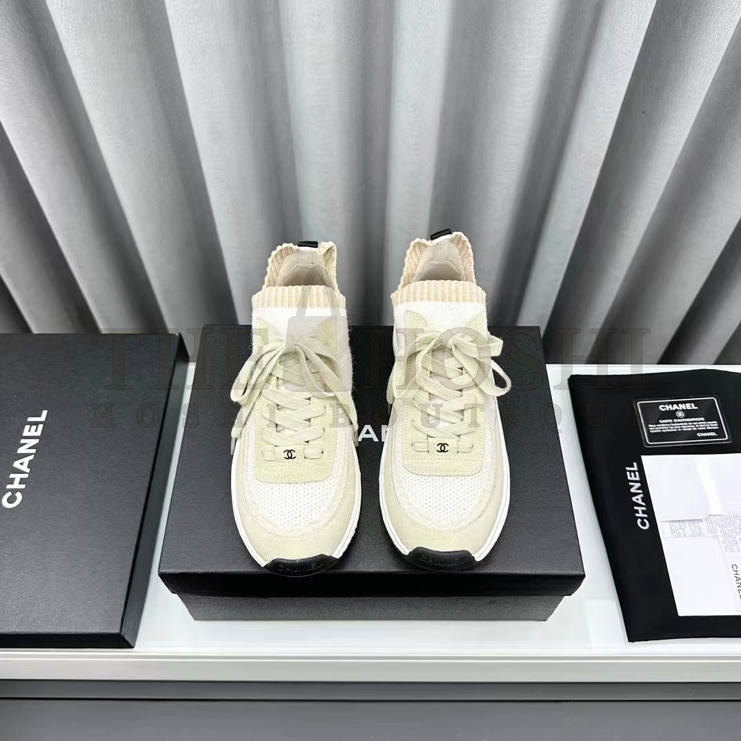 Ch**el Women CC Sneakers Knit Suede Calfskin Ivory Master Quality