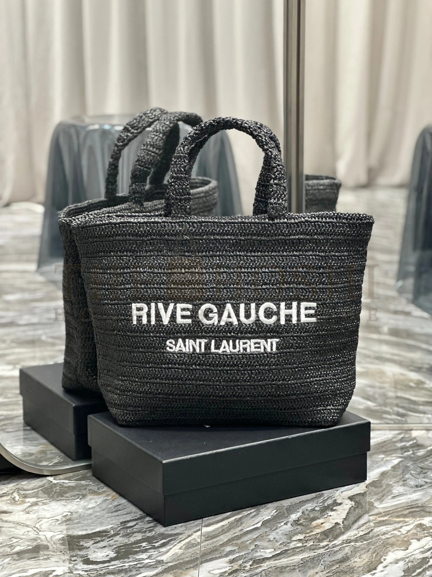 Sa1nt Lau*nt Rive Gauche Tote Bag in Black Raffia Crochet Master Quality