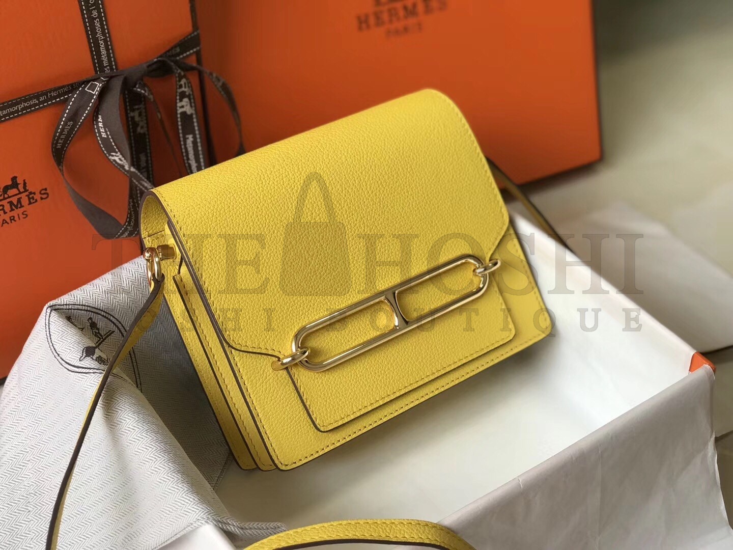 H**me5 Mini Sac Roulis 18cm Bag In Yellow Evercolor Calfskin Master Quality