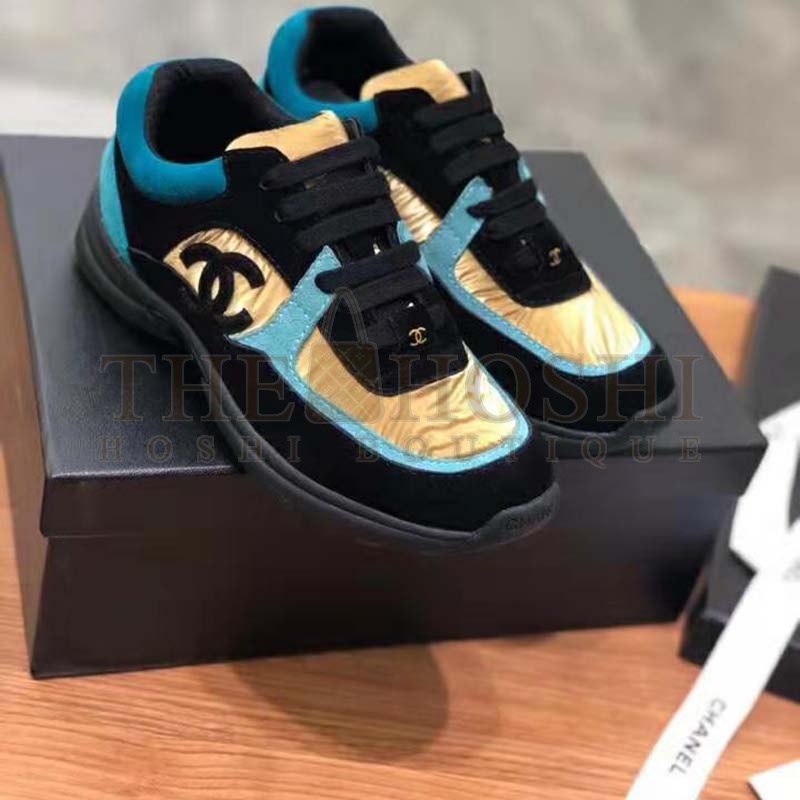 Ch**el Women Velvet Calfskin & Mixed Fibers Sneakers-Gold Master Quality