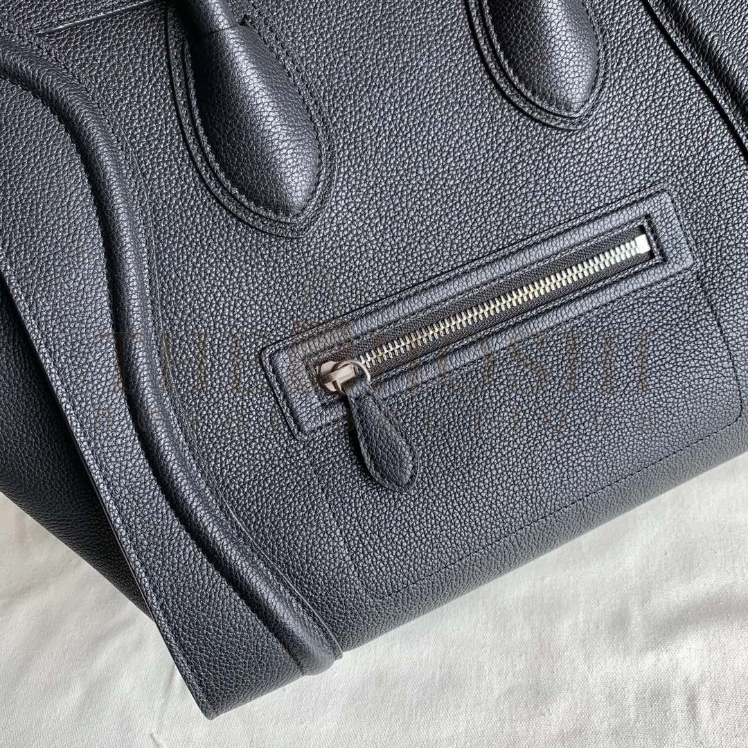 Ce1i*e Mini Luggage Tote Bag In Black Drummed Calfskin Master Quality