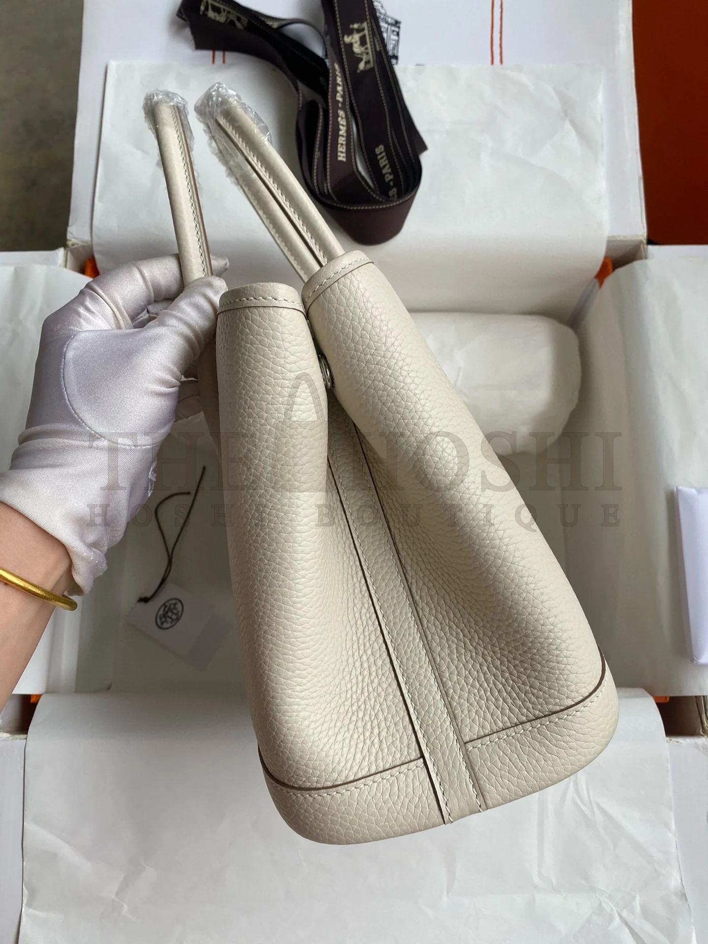 H**me5 Garden Party 30 Handmade Bag in Craie Clemence Leather Master Quality