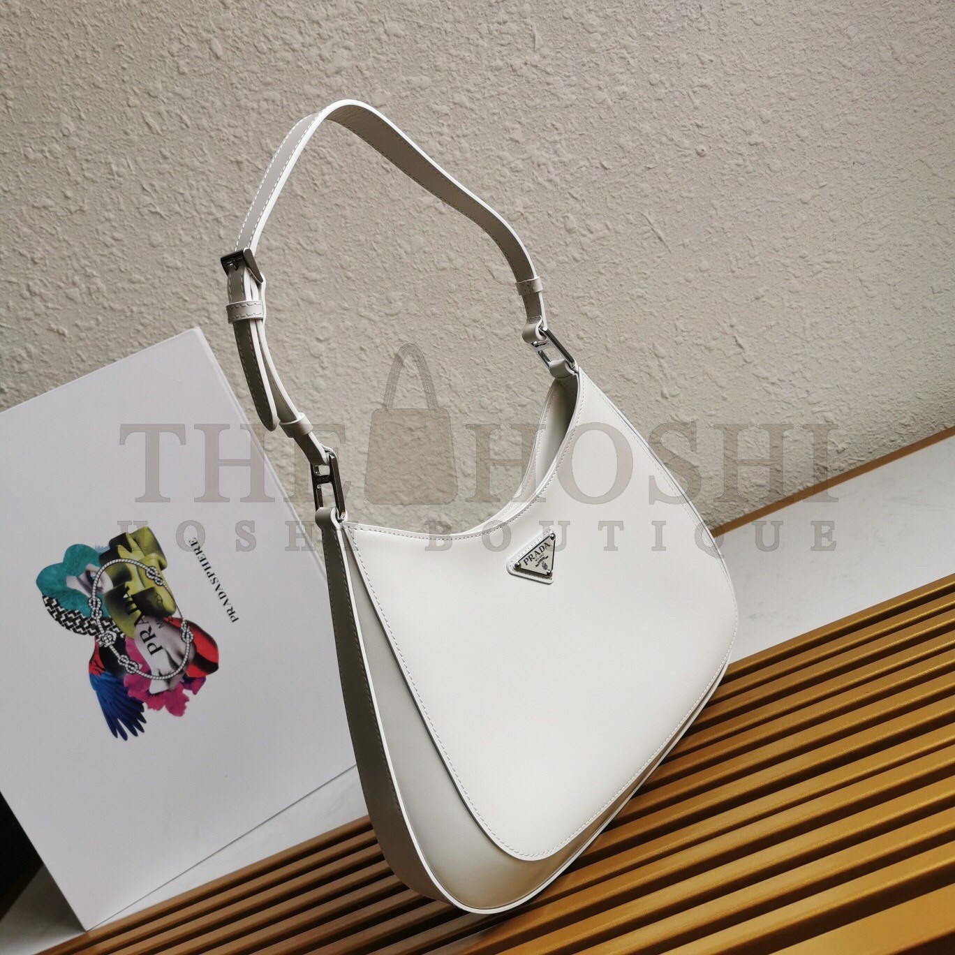 Pra*a Cleo Shoulder Large Bag In White Brushed Leather Master Quality