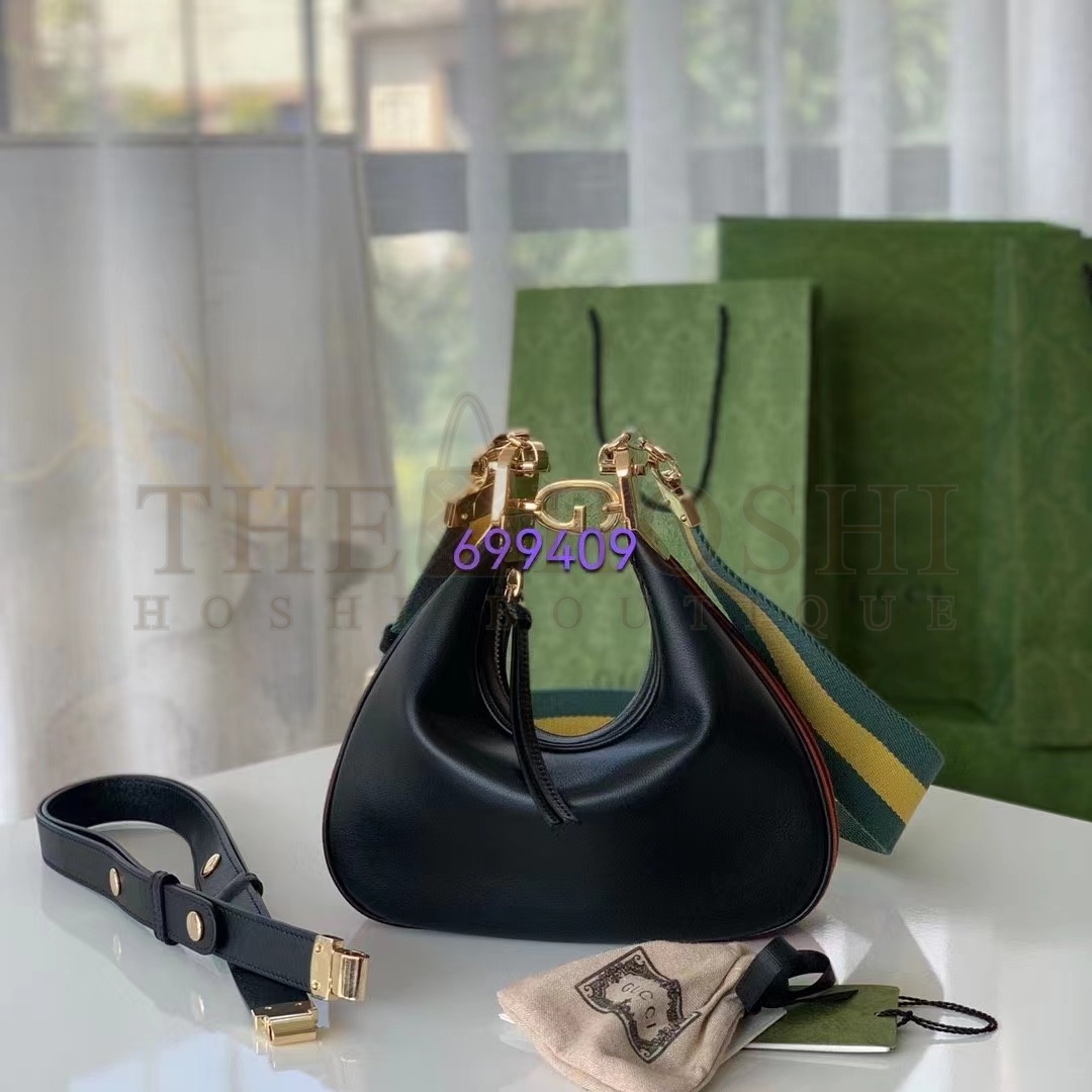 Gvc*1 Women Attache Small Shoulder Bag Black Leather Orange Black Web Master Quality