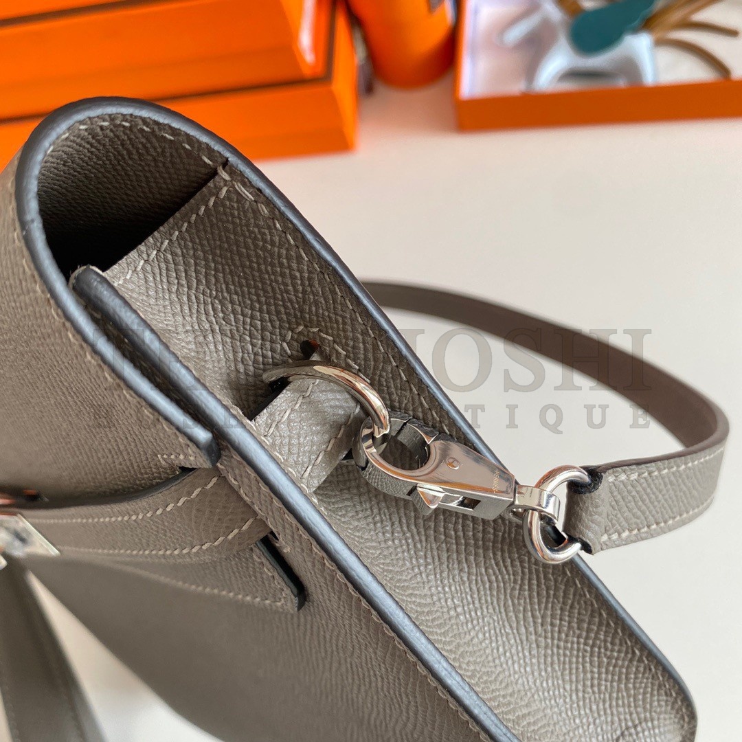 H**me5 Kelly Depeches 25 Pouch in Etain Epsom Calfskin Master Quality