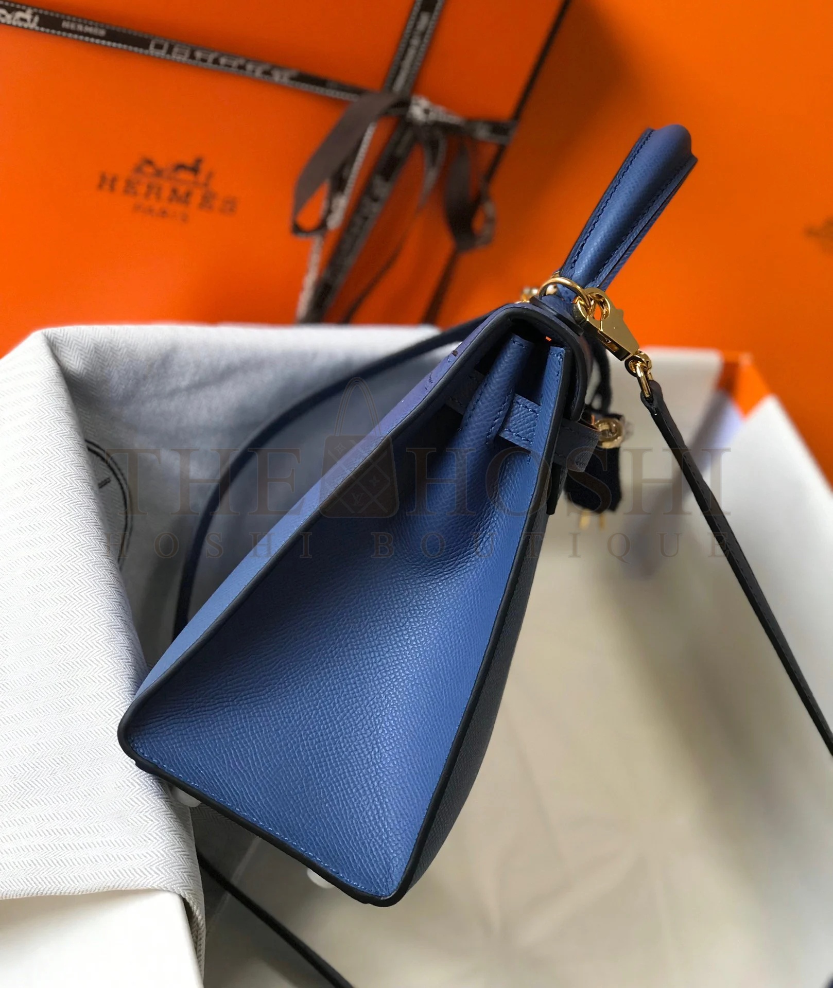 H**me5 Kelly 25cm Sellier Bag in Blue Agate Epsom Calfskin GHW Master Quality