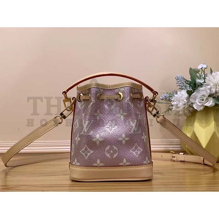 L0vis Vvtt0n LV Women Nano Noé Bucket Bag Pink Monogram Coated Canvas Cowhide Leather Master Quality