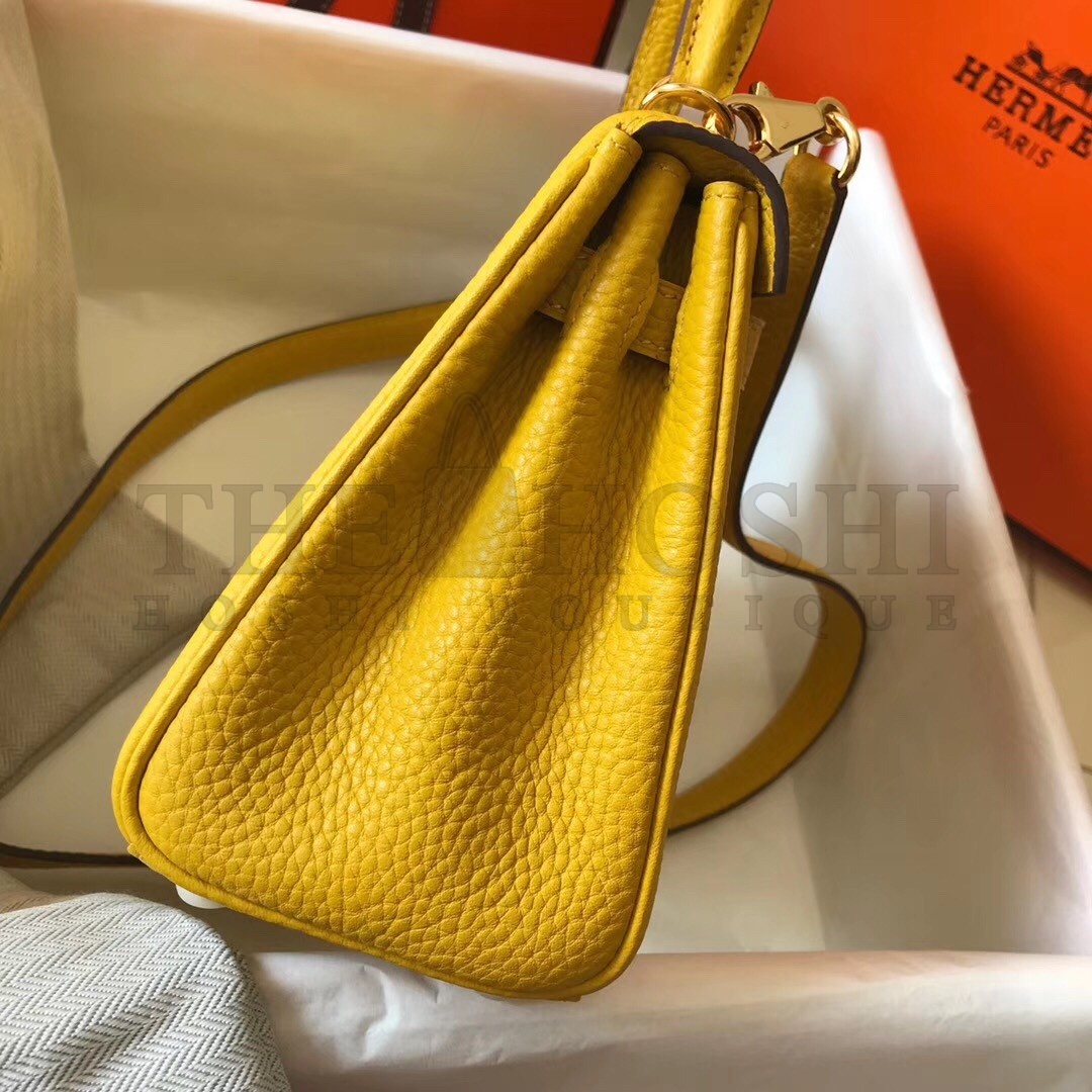 H**me5 Mini Kelly 20cm Bag In Yellow Clemence Leather Master Quality