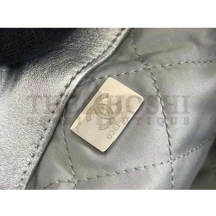Ch**el Women CC Large Back Pack Ch**el 22 Handbag Metallic Calfskin Silver-Tone Metal Master Quality