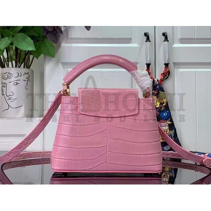 L0vis Vvtt0n LV Women Capucines Mini Handbag Pink Crocodilien Brillant Savoir Faire Master Quality