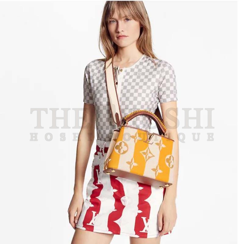 L0vis Vvtt0n LV Women Capucines BB Handbag Yellow Smooth Calfskin and Embroidered Canvas Master Quality
