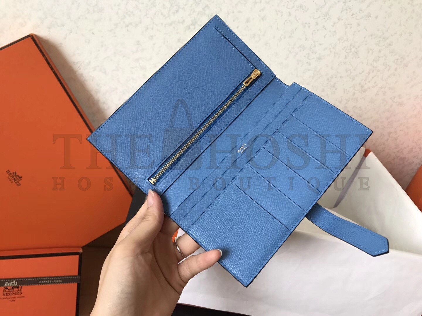 H**me5 Blue Jean Epsom Bearn Gusset Wallet Master Quality