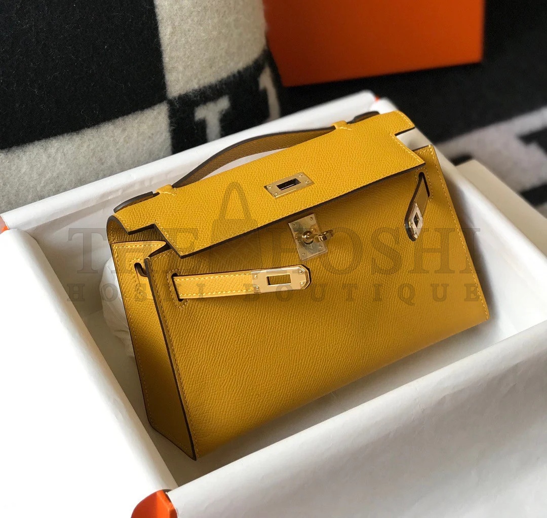 H**me5 Kelly Pochette Clutch Bag In Yellow Epsom Leather Master Quality