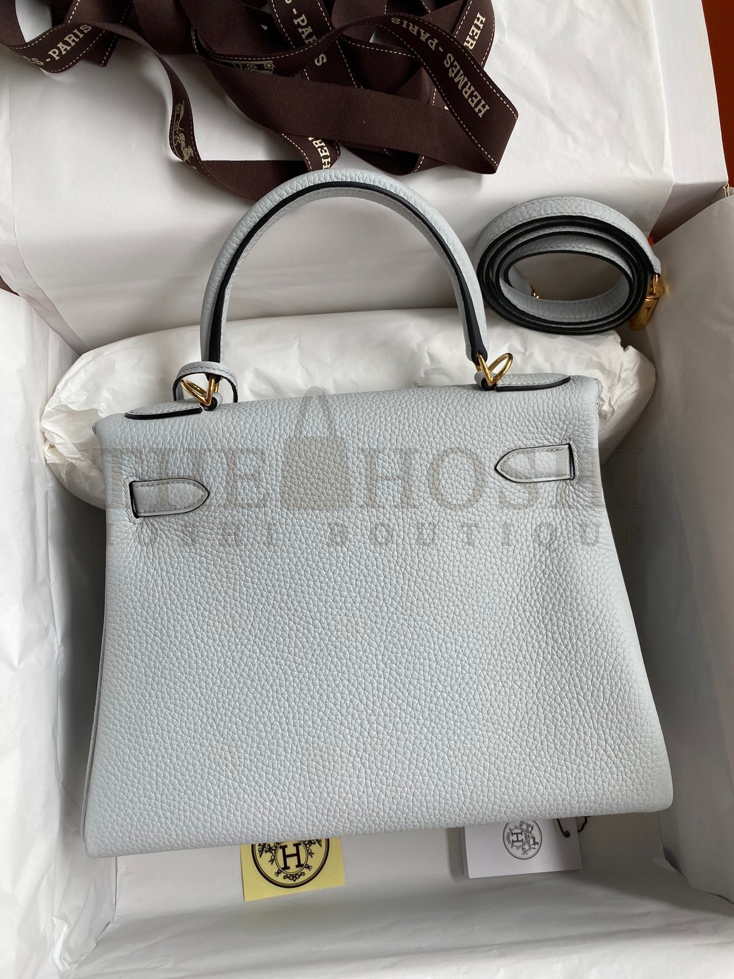 H**me5 Kelly Retourne 28 Handmade Bag In Blue Glacier Clemence Leather Master Quality