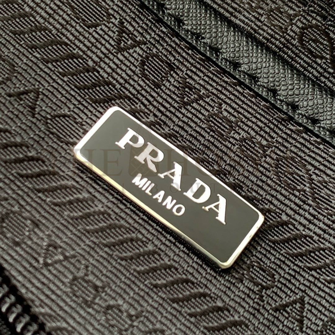 Pra*a Shoulder Bag with Flap in Black Re-Nylon Master Quality