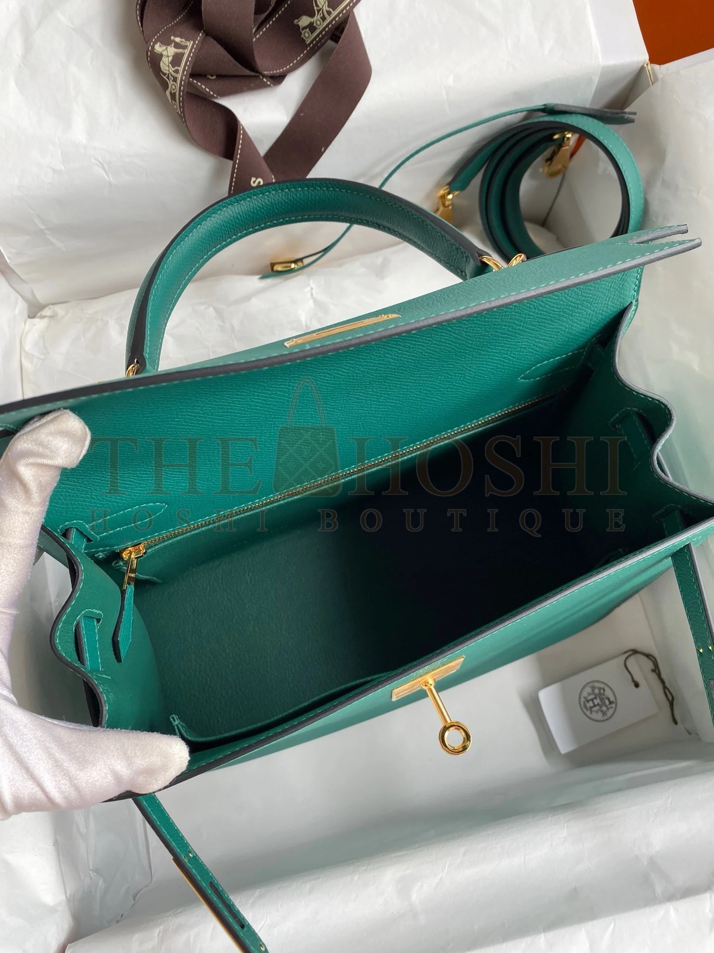 H**me5 Kelly Sellier 32 Handmade Bag in Malachite Epsom Calfskin Master Quality