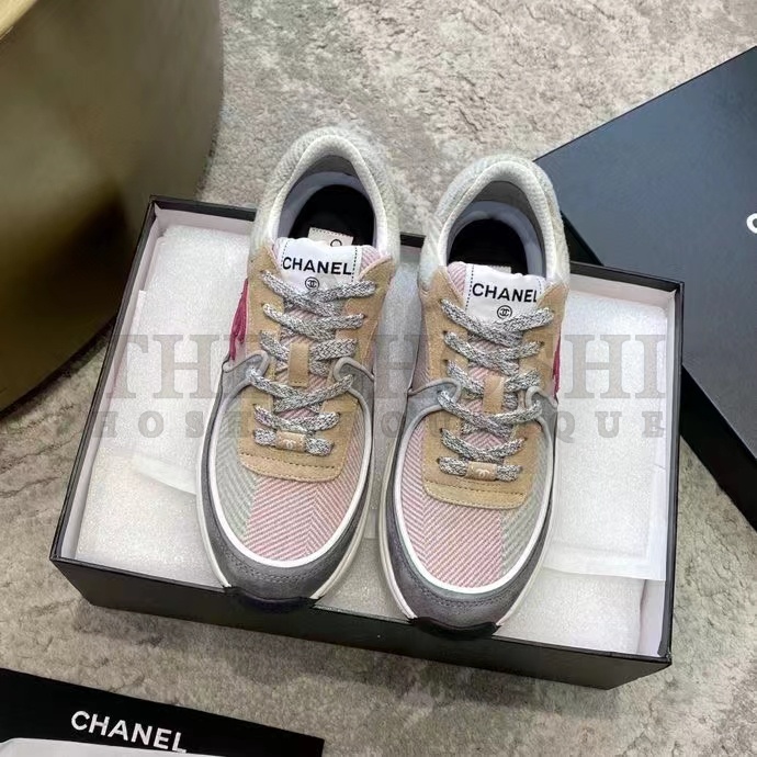 Ch**el Women CC Sneakers Fabric & Suede Calfskin Multicolor 1 Cm Heel Master Quality