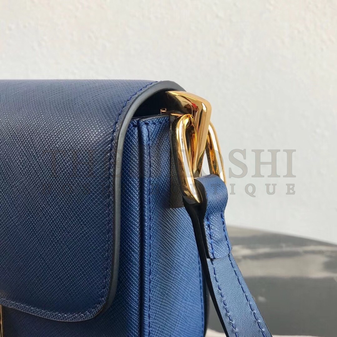 Pra*a Embleme Shoulder Bag In Blue Saffiano Leather Master Quality