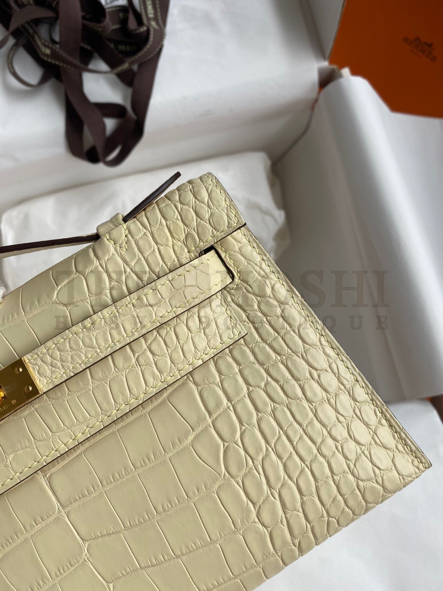 H**me5 Kelly Pochette Handmade Bag In Vanille Matte Alligator Leather Master Quality