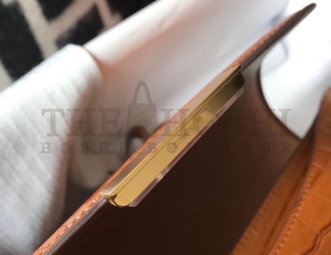 H**me5 Constance 24cm Bag In Brown Embossed Crocodile Master Quality