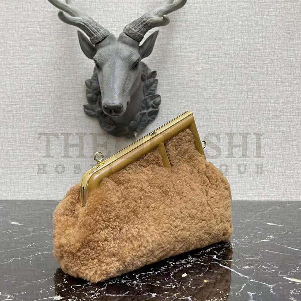 F**di Women First Medium Beige Sheepskin Bag Master Quality