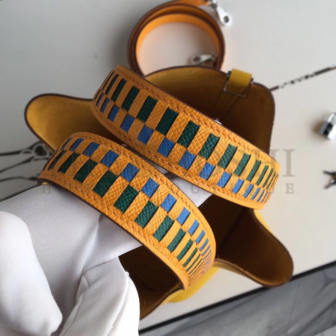 H**me5 Yellow Picotin Lock 22cm Braided Handle Bag Master Quality