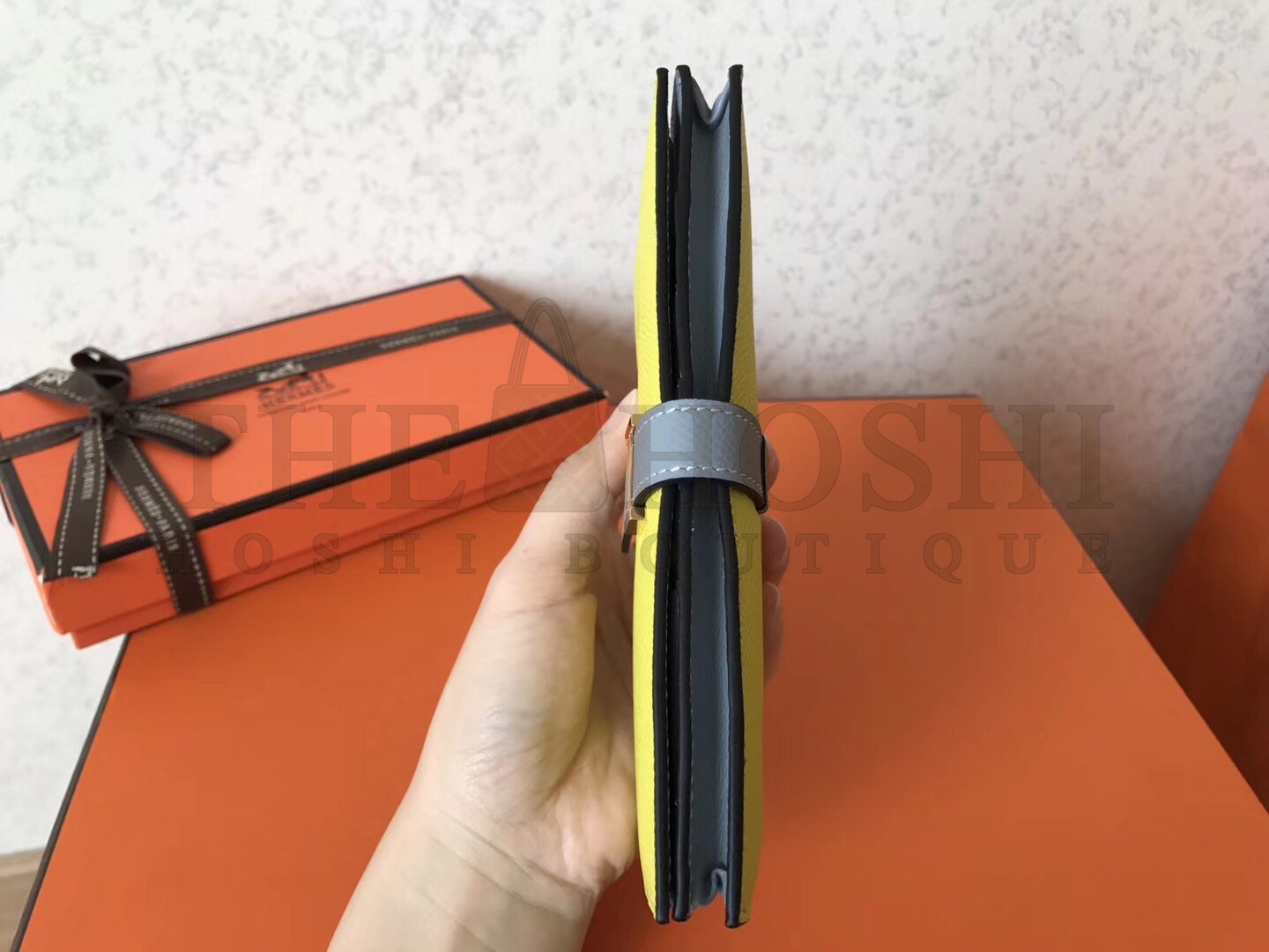 H**me5 Bi-Color Epsom Bearn Wallet Soufre/Blue Lin Master Quality