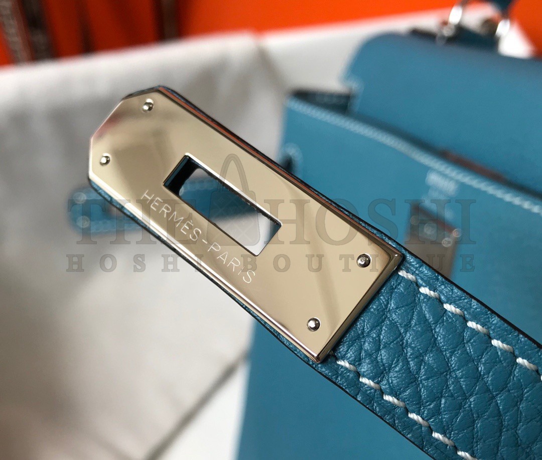 H**me5 Kelly 25cm Retourne Bag in Blue Jean Clemence Leather PHW Master Quality