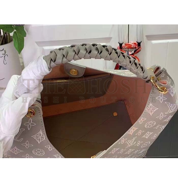 L0vis Vvtt0n LV Women Carmel Hobo Bag Gray Mahina Perforated Calfskin Leather Master Quality