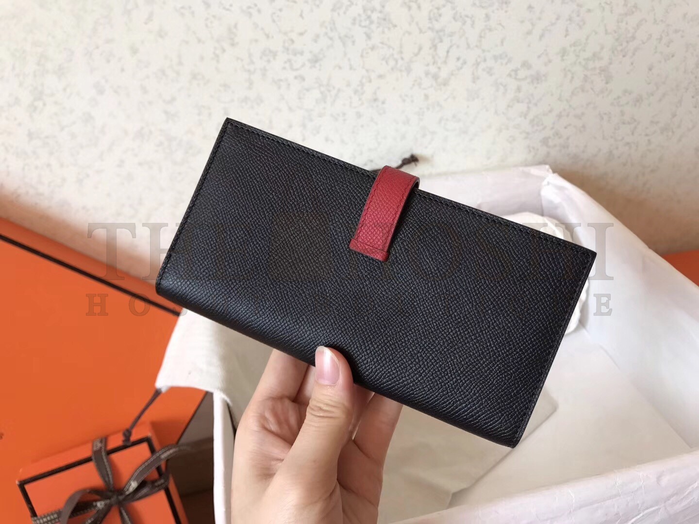 H**me5 Bi-Color Epsom Bearn Wallet Black/Ruby Master Quality