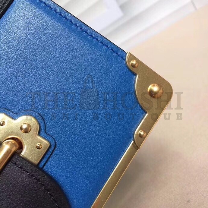 Pra*a Cahier Shoulder Bag In Blue Hydra /Black Leather Master Quality