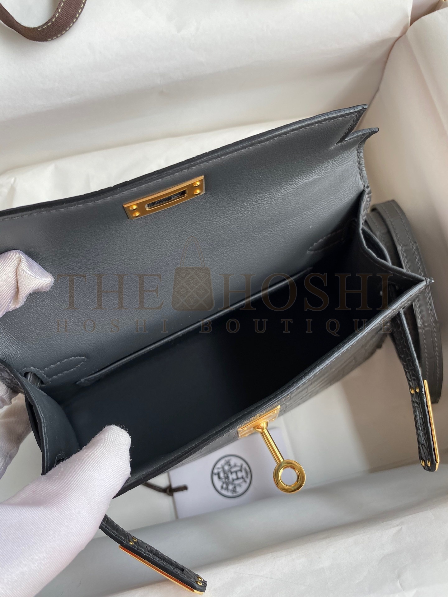 H**me5 Kelly Mini II Sellier Handmade Bag In Graphite Matte Alligator Leather Master Quality