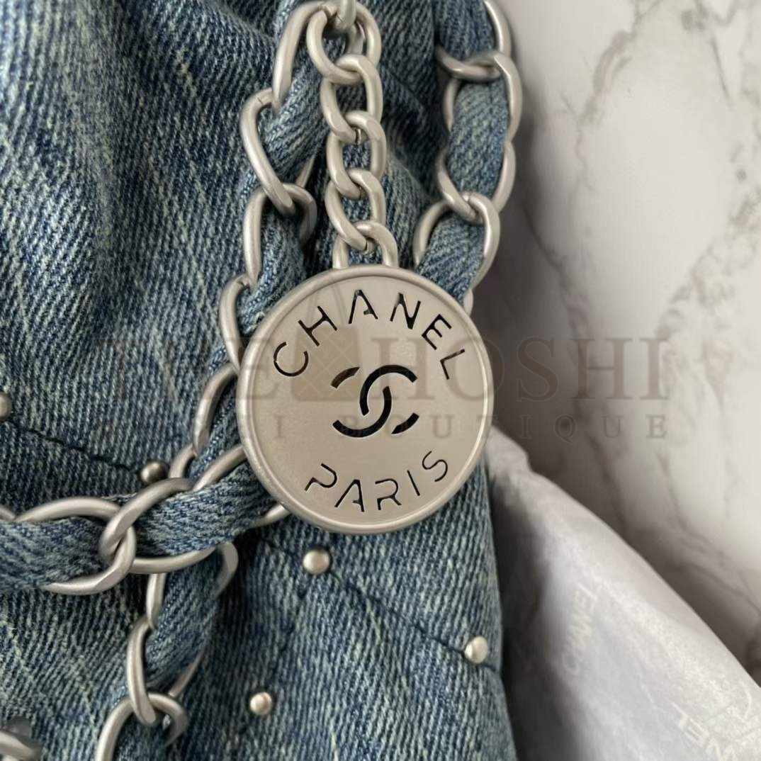 Ch**el Women CC 22 Small Handbag Washed Denim Silver-Tone Metal Blue Master Quality