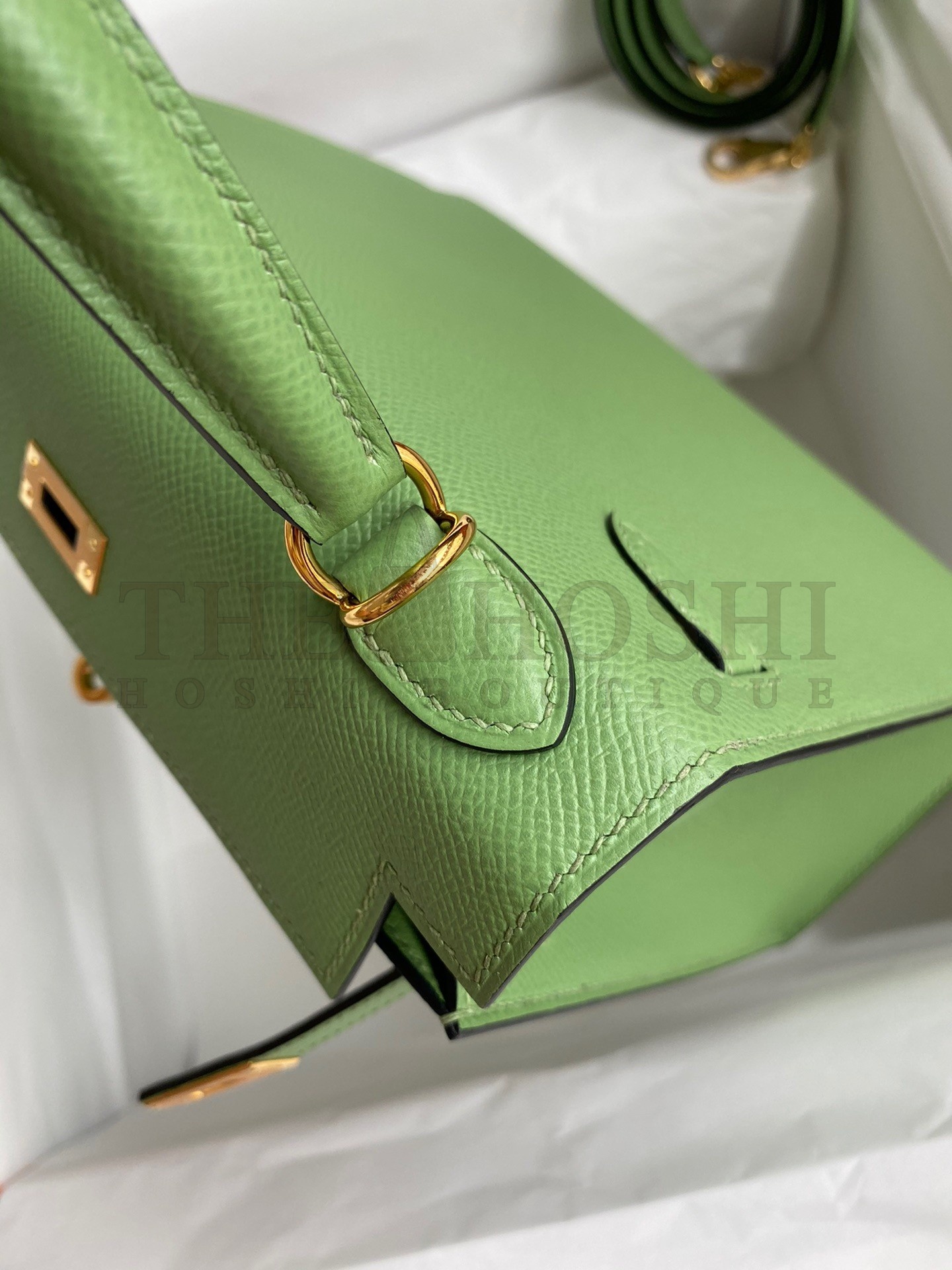 H**me5 Kelly Sellier 25 Handmade Bag In Vert Criquet Epsom Calfskin Master Quality