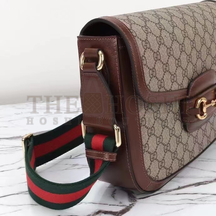 Gvc*1 Unisex Gvc*1 Horsebit 1955 Crossbody Bag Beige Ebony GG Svp*me Canvas Brown Leather Master Quality