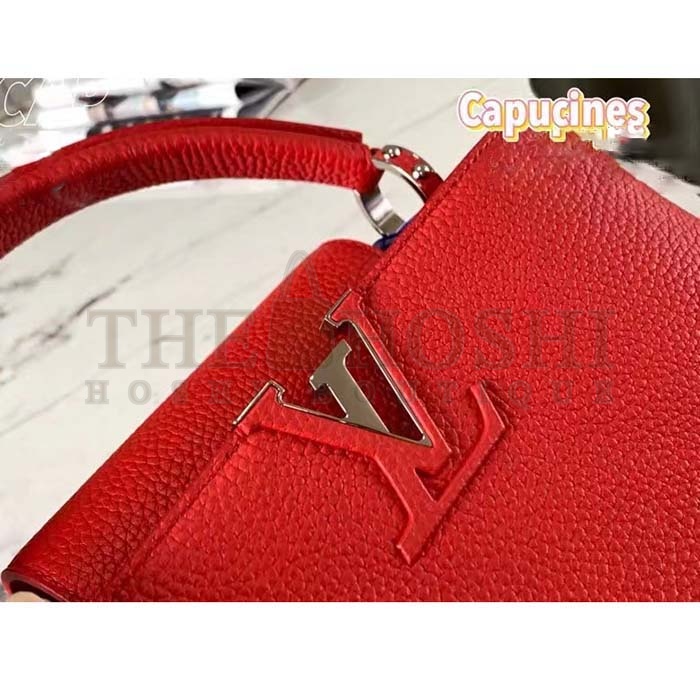 L0vis Vvtt0n LV Women Capucines Mini Handbag Scarlet Red Taurillon Cowhide Leather Master Quality