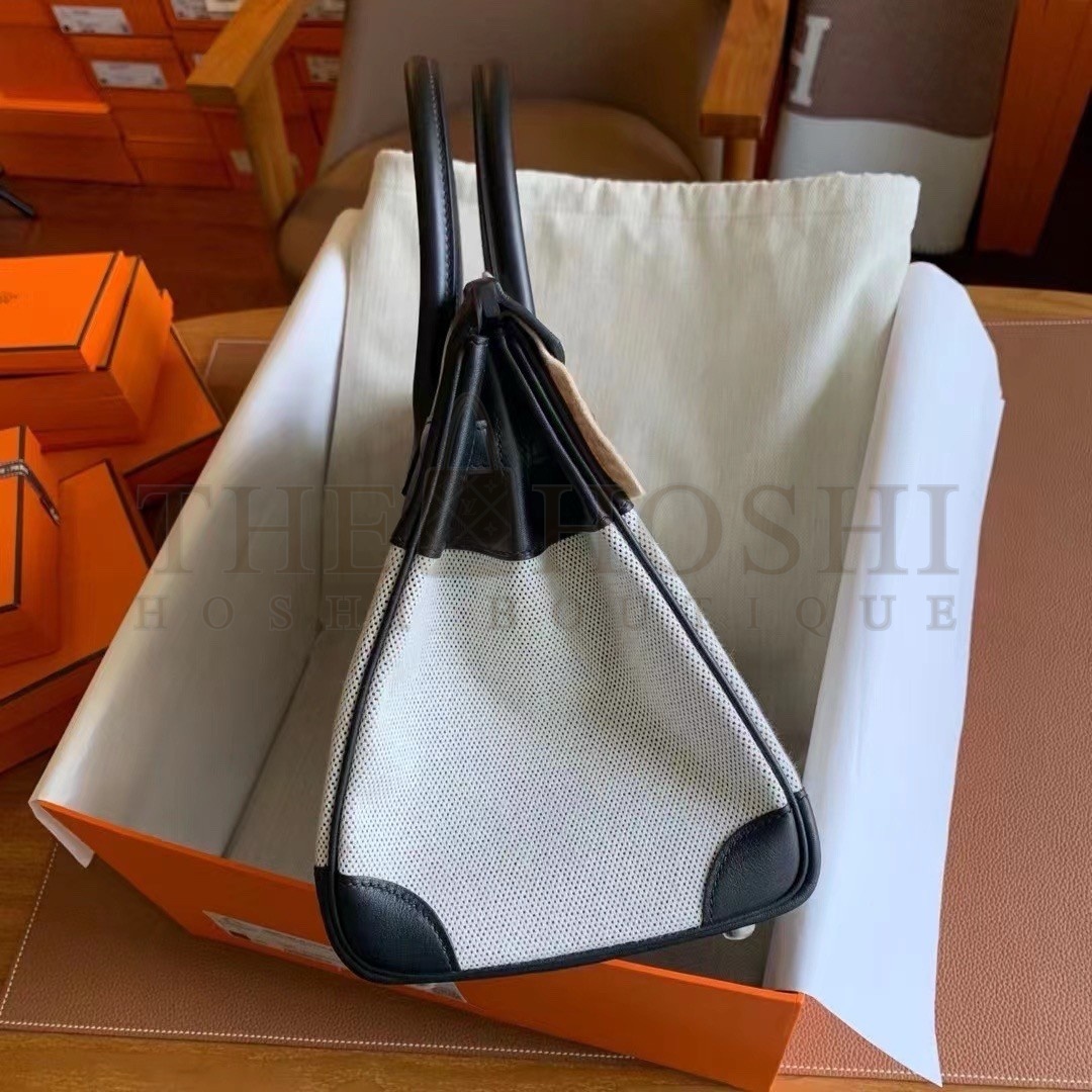 H**me5 Birkin 30 Handmade Bag In Toile &amp; Black Swift Leather Master Quality