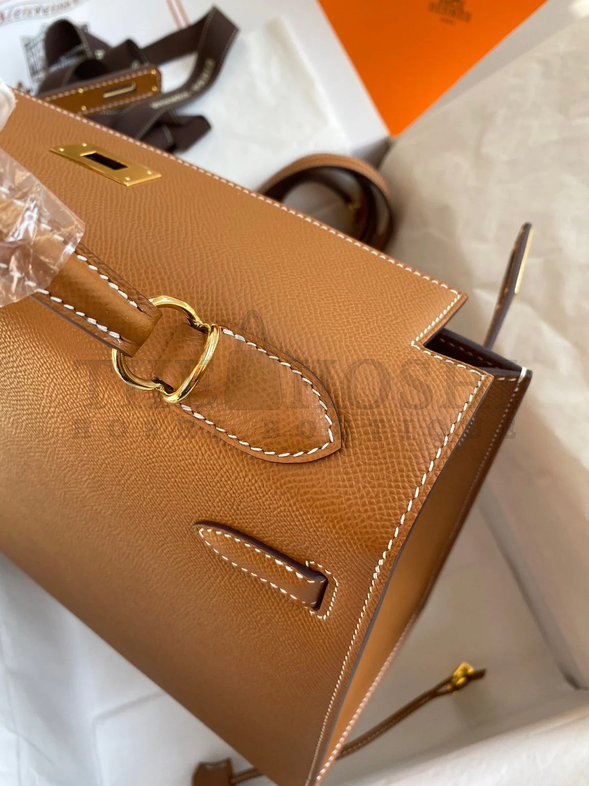 H**me5 Kelly Sellier 32 Handmade Bag In Gold Epsom Calfskin Master Quality