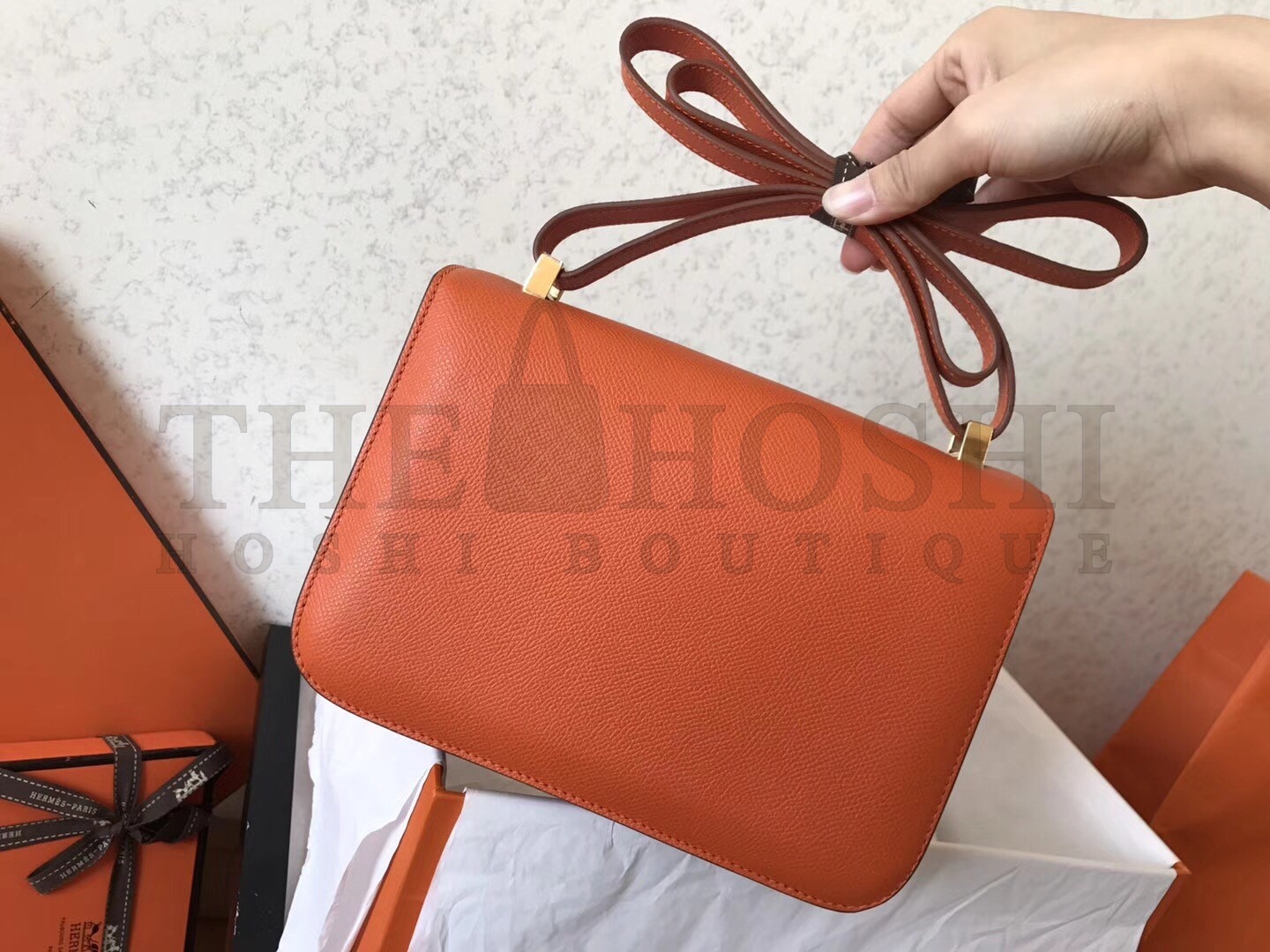 H**me5 Epsom Constance 24cm Orange Handmade Bag Master Quality