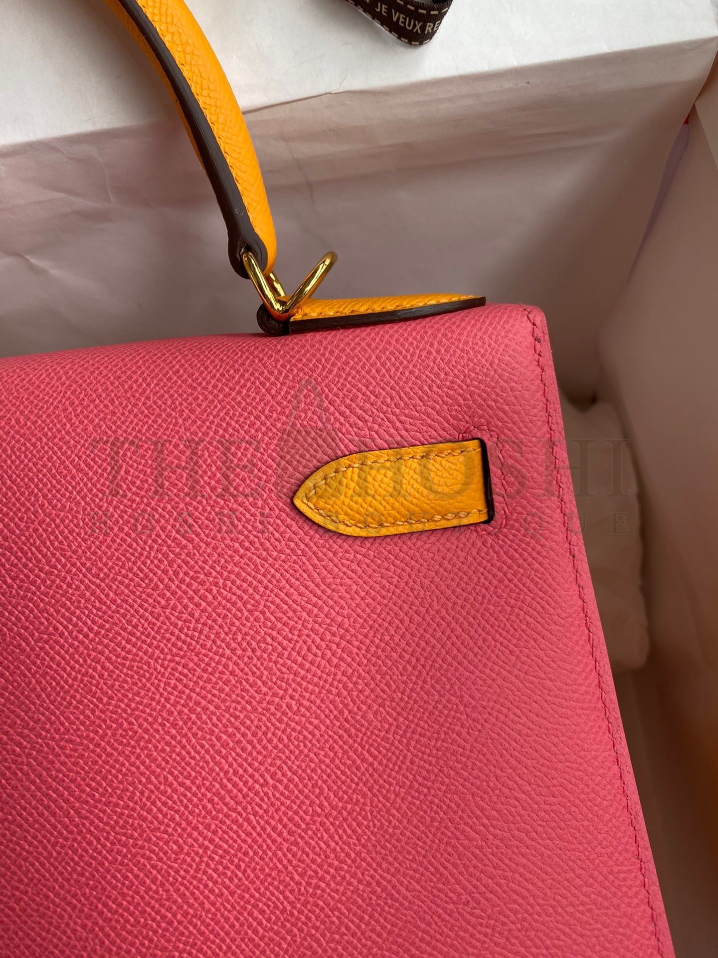H**me5 Kelly Sellier 28 Bicolor Bag in Rose Lipstick and Yellow Epsom Calfskin Master Quality